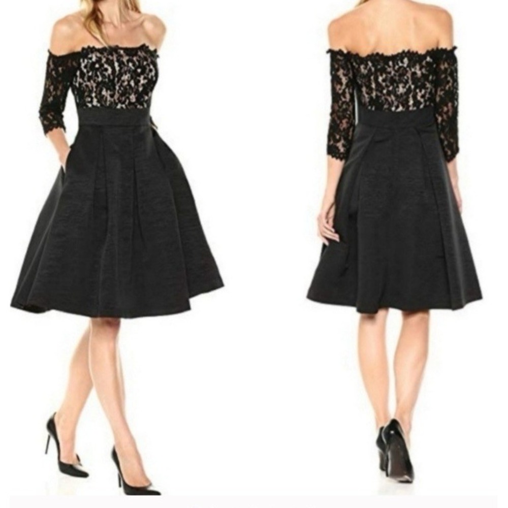 Eliza J Dress Womens  Off Shoulder Bonice  Fit/Flare Black 22W Whimsigoth Formal